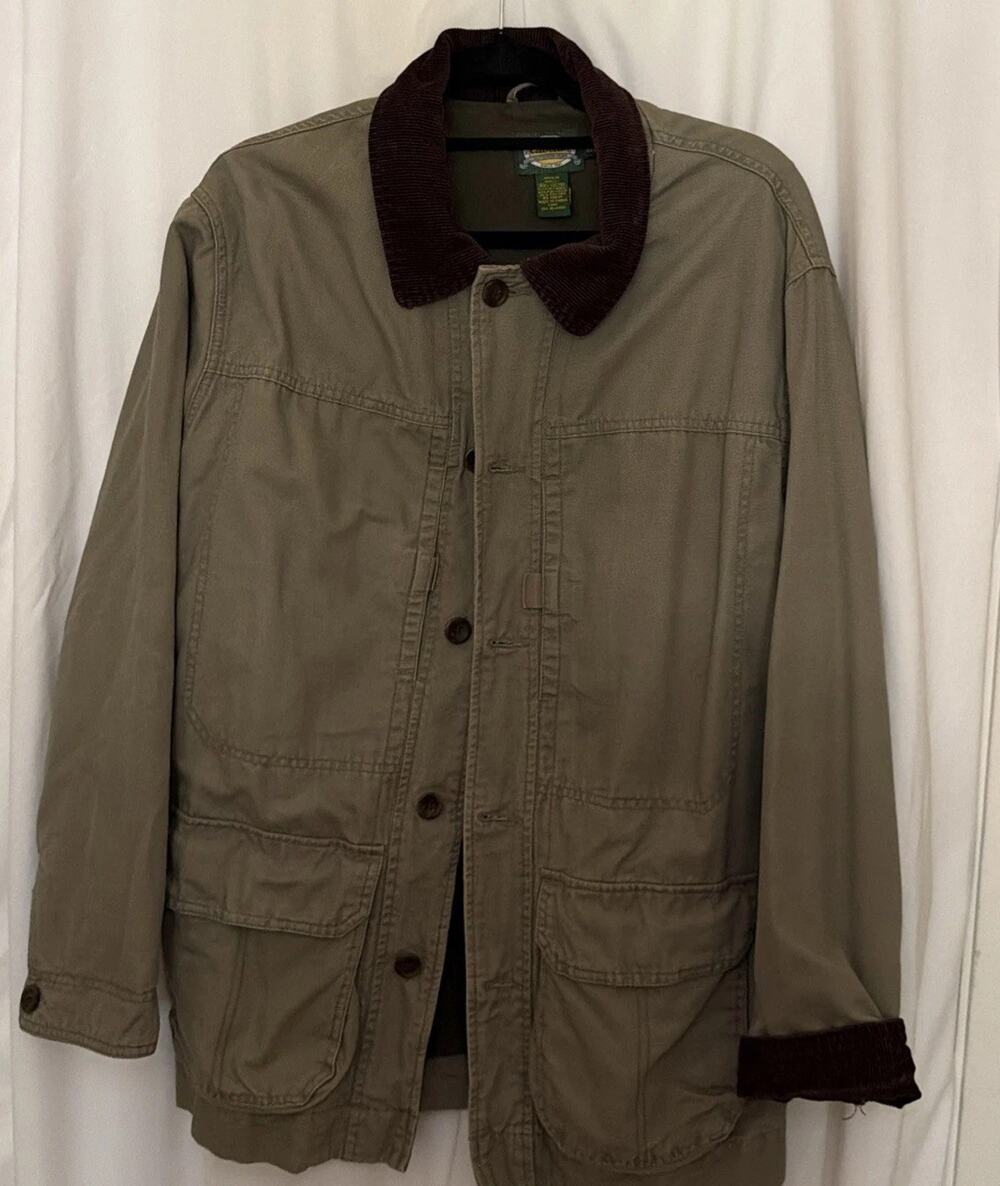 Cabela's Canvas Field Jacket with A Corduroy Collar In A Brown/Olive Green Med